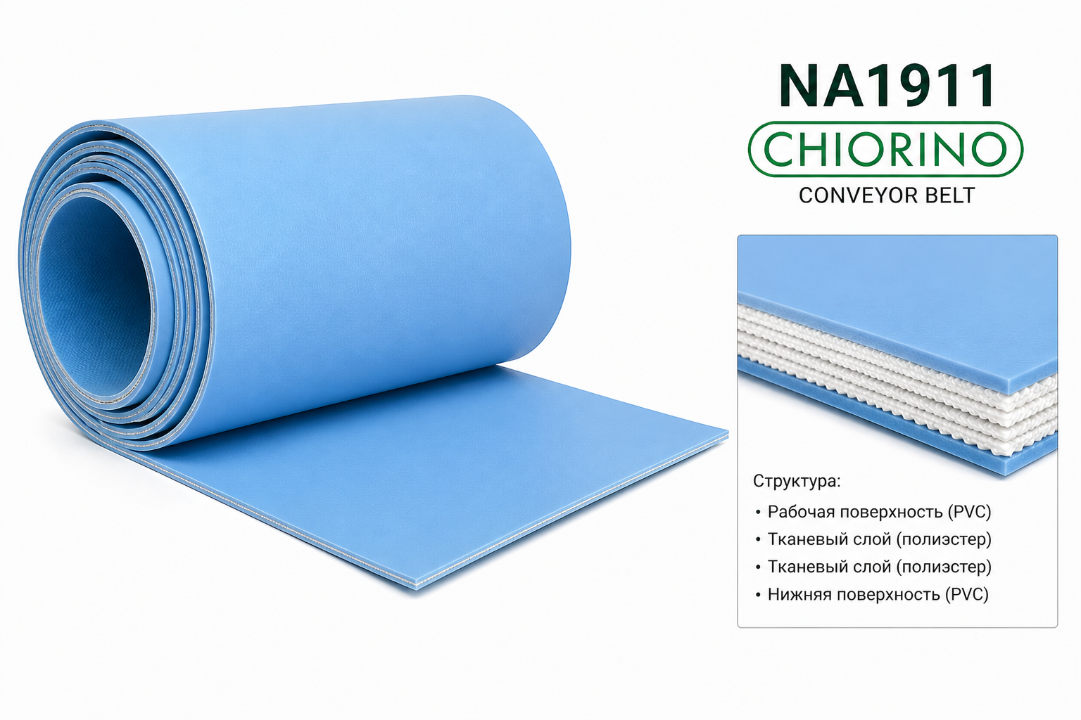 Конвейерная лента Chiorino Z 10/2 FV/FV-15 light blue — синяя, толщина 1,50 мм